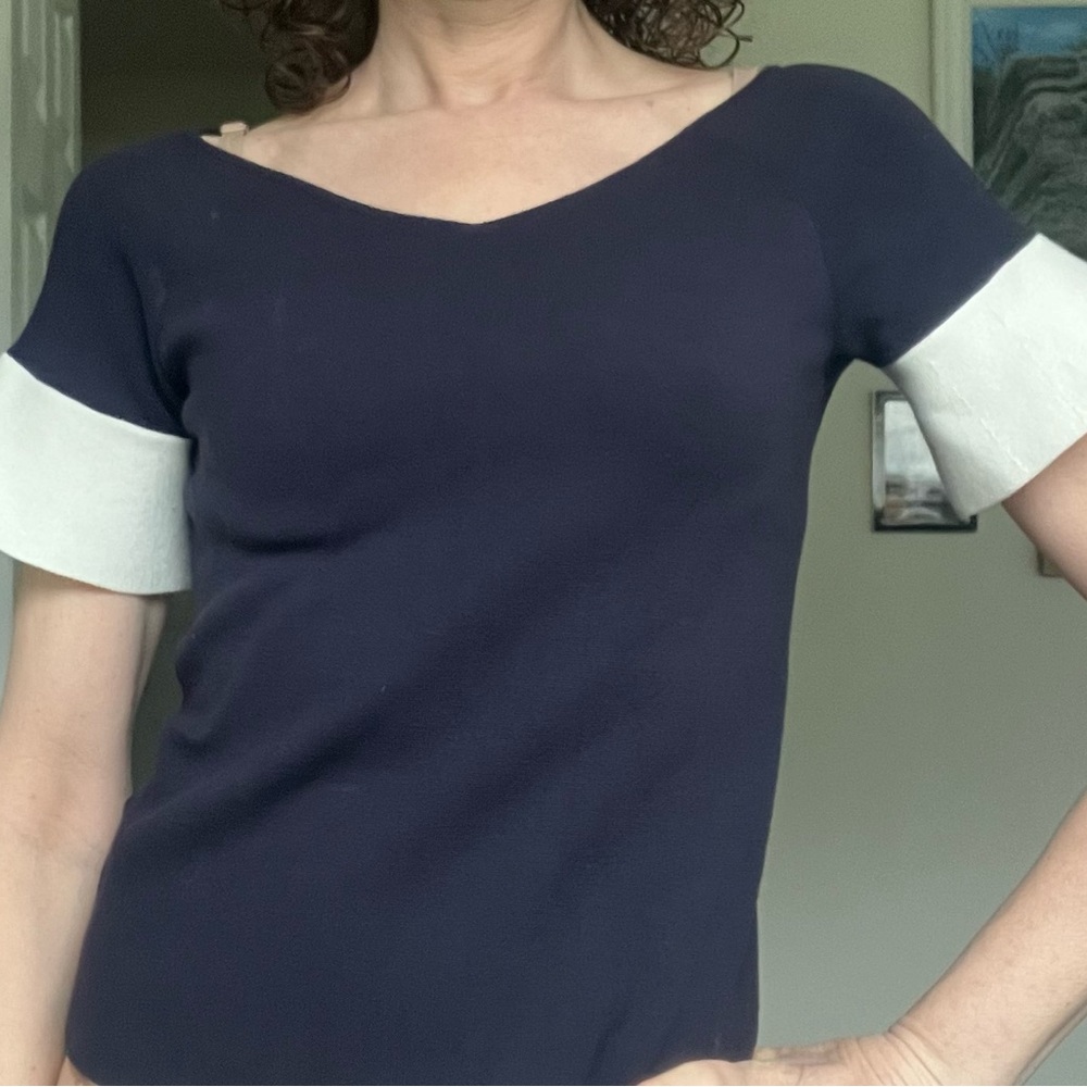 Navy and White Women's Top